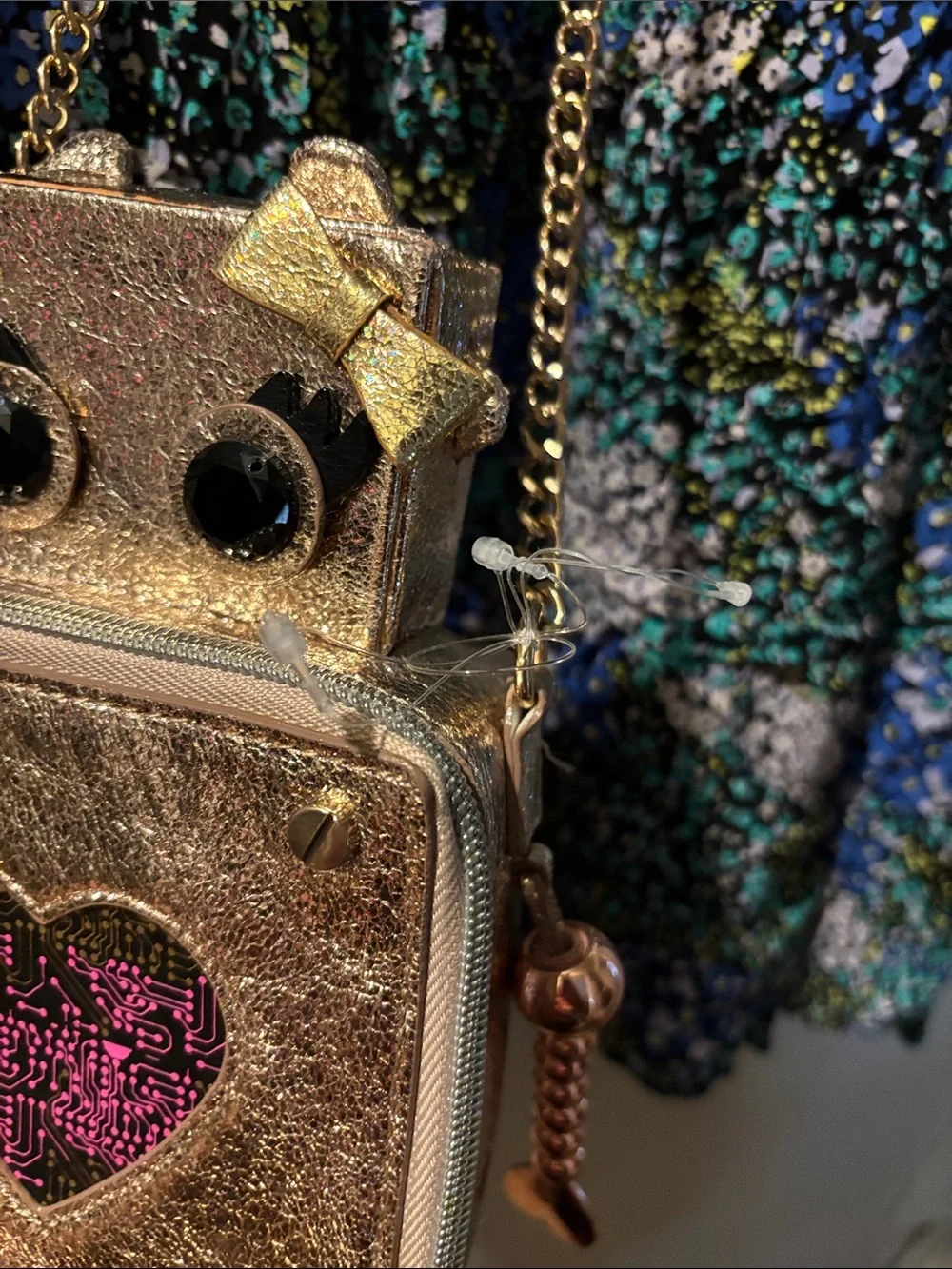 “Rare” Gold Robot Heart Crossbody Bag